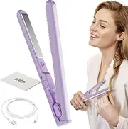 Walopola Small Flat Irons for Short Hair - Portable Hair Straightener, Cordless Curling Iron,USB Charging 2-in-1 Curling Wand & Flat Iron Hair Styling Tool for Women Girls Travel Home