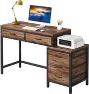 5-Drawer Computer Desk with Reversible Cabinet and Printer Stand