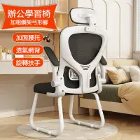 在飛比找PChome24h購物優惠-家用學習辦公椅 人體工學電腦椅 白框黑網弓架款+頭枕（乳膠層