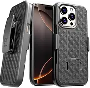 for Apple iPhone 16 ProMax Case with Belt Clip Holster, Kickstand Slim Cover iPhone 16 Pro Max Case - Black