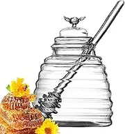 Clear Honey Jar | Glass Honey Container Jar | Honey Container Dispenser For Storing Syrup, Sauces, Salad Dressings
