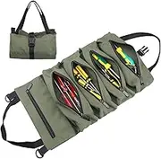 Tool Bag, Tool Bag Roll Up, Canvas Tool Organizer Bucket, Hanging Tool Zipper Carrier Tote, Small Tools Box Storage, Car Camping Gear, for Men Mechanic, Electricians, Repairman (Green)