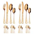 24 Pcs Skull Pattern Matte Silverware Set for 8 Black Flatware Set Service for 6