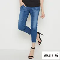 在飛比找momo購物網優惠-【SOMETHING】女裝 3D立體打摺八分牛仔褲(原藍磨)