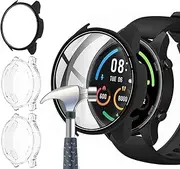 Acadeny [Pack of 2] Case with Tempered Glass Screen Protector Compatible with Xiaomi Mi Watch, 9H Hardness 360° All-Round PC Case, Black + Transparent TPU Case