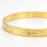 18ct Heavy Yellow Gold Plated Filigree Plain 8mm Bangle - USA Made
