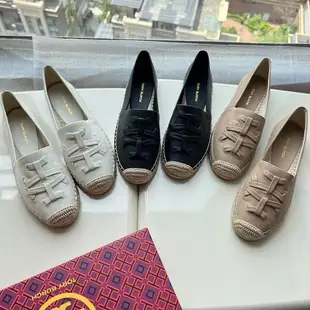 Leann代購~tory burch TB女鞋漁夫鞋抽條編織麻條透氣百搭 一腳蹬