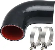 Automotive universal silicone hose,90 Degree elbow,2.25" (57 mm) ID,4" (102 mm) leg length,0.2 inches (5 mm) wall thickness, reinforced design withstands up to 80 PSI pressure with 2PCS T-Bolt Clamps