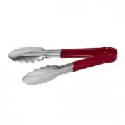 6x Tong 300mm Red Colour Coded Stainless Steel w PVC Coated Handle Tongs HACCP