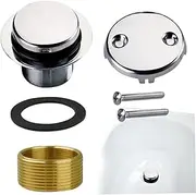 Bathtub Drain Kit Bath Tip Toe Tub Drain Kit with Two-Hole Overflow Faceplate Replacement Deodorant Chrome Color Copper Bath Tub Plug for Home, Hotel, Stopper