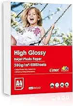 INKUWAY 300Gsm Thick Photo Paper Glossy A4 Inkjet 100sheets Heavyweight Gloss Single Face for Printing Photos, Greeting Card, Postcard 300g