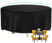 Round Patio Table Cover Waterproof, 50" Diax27.5 H Heavy Duty Oxford Fabric Outdoor Patio Furniture Cover Patio Table Chair Set Covers for Garden Round Table Dining Set, Black