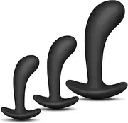 Butt Plug Trainer Kit for Comfortable Long-Term Wear, Pack of 3 Silicone Anal Plugs Training Set with Flared Base Prostate Sex Toys for Beginners Advanced Users（Black）-1