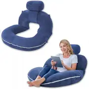 Catzon U-Shaped Pregnancy Pillows for Sleeping Multi-Use Support Head Neck-Navy Blue