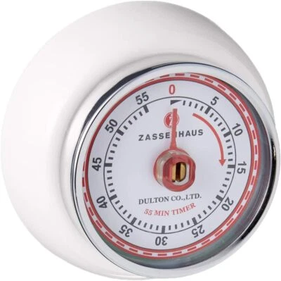 Zassenhaus Magnetic Retro Kitchen Timer,Classic Mechanical Cooking Timer (White)