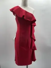 AIDAN BY AIDAN MATTOX Women's One-Shoulder Ruffled Red Sheath Dress Size 4