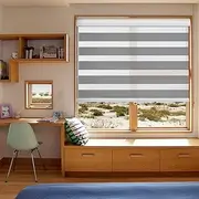 AOSKY Zebra Blinds Cordless Zebra Shades for Windows Free-Stop Roller Windows Shades Dual Layer Light Control for Day and Nigh, Light Filtering Window Shades for Home Easy to Install（W30 X H72, Grey）