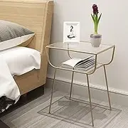 XCJump Bedside Table, Modern Side Tables with Tempered Glass, Compact End Table, Metal Frame, Stylish Small Desk for Living Room, Bedroom, or Apartment (Gold)