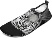 [BTCOWZRV] Water Shoes for Women Men Black and White Tiger Water Sports Shoes Slip-on Breathable Lightweight Athletic Aqua Sock