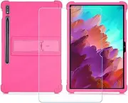 TPU Cover for Samsung Galaxy Tab A8 + HD Tempered Glass, Silicone Shell Bumper Protective Back Case - 9 Hardness Anti-Scratch Screen Protector (10,5") - Rosered