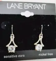 Lane Bryant Cubic Zirconia Dangle Wire Hook Pierced Earrings Sensitive