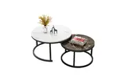 Foret Coffee Table Nesting Side 2pc Set 80cm Tea Marble Tempered Glass Brown White