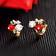 18K GOLD GF CRYSTAL RED CHERRY CHRISTMAS BIRTHDAY GIFT GIRLS KIDS HOOP EARRINGS