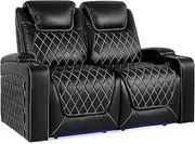 Valencia Oslo Home Theater Seating | Premium Top Grain Italian 11000 Nappa Leather, Power Recliner, Power Lumbar Support, Power Headrest, LED Lighting (Row of 2 Loveseat, Black)