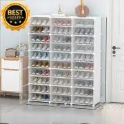 Clear Door DIY Shoe Rack Stackable Organizer Cabinet 3 Column 10 Row White