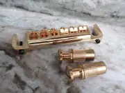 WRAP AROUND ADJUSTABLE GUITAR BRIDGE TAILPIECE with STUDS / INSERTS in GOLD