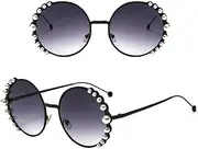 [HCHES] Luxury Pearl Sunglasses Women Fashion Metal Frame Round Sunglasses Designer Mirror Pearl Sun Glasses UV400