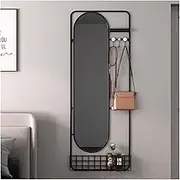 Full Length Mirror Simple Mirror Wall-Mounted Full-Length Mirror Metal Wall-Mounted Mirror Coat Rack Integrated Wall-Mounted Home Clothes Rack Full Body Mirror(Black)