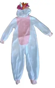 Unicorn Halloween Costume Girl Size 8-10 Years Jumpsuit W/Hood Rainbow Mane Tail