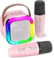 Aplsinvivi Karaoke Machines for Kids Adults, Mini Karaoke Machine with 2 Wireless Microphones, Kids Toys Birthday Gifts for Girls Ages 6, 7, 8, 9, 10, 12 +Year Old Family Home Party(Pink)
