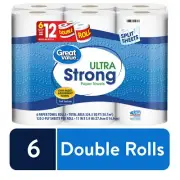 Great Value Ultra Strong Paper Towels, Split Sheets, 6 Double Rolls