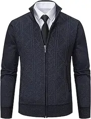 [Generic] Men's Stand Collar Zip Sweater Cardigan Slim Fit Full Zip Up Sweater Pockets Open Front Knitted Sweater for Men
