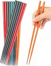 10 Pairs Reusable Chopsticks Dishwasher Safe,9.5 Inch Fiberglass Chopsticks Set, Japanese Chinese Korean Chopsticks for Food, Non-Slip, Easy to Use (Black Chopsticks) (hexagon colorful)