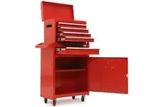 BULLET Pro 5 Drawer Tool Box Cabinet Chest Storage, with 1-Door Toolbox Garage Organiser Set, Red