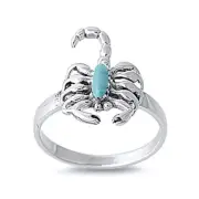 Men Women 18mm 925 Sterling Silver Simulated Turquoise Scorpion Ring Band