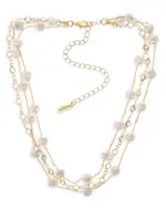 Ettika Dressed In Pearls Cubic Zirconia & Imitation Pearl Layered Collar Necklace in 18K Gold Plated, 15-20