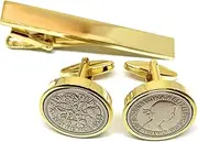 [OCC Old Coin Cufflinks] Premium 1953 Original Lucky Sixpence 6d birthday / Anniversary Cufflinks 70th birthday HT GLD Tie Clip Set 70th birthday gifts for men, Small, Silver, Other Clasp Type
