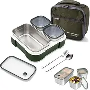 Stainless Steel Lunch Box for Adults Kids with Tableware & Bag, 720ML 3 Compartment Divided Lunch Containers for Work or School, Leakproof | BFA Free | Dishwasher Safe