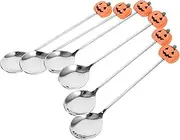 OFFSCH 6Pcs Stainless Steel Pumpkin Spoons for Halloween Dessert Multi Use Tableware for Parties Convenient Handle Design for Halloween Celebrations