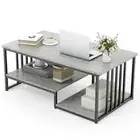Faux Marble Coffee Table with Wide Tabletop & Open Shelf for Living Room