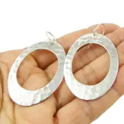 Solid 925 Sterling Silver Hammered Oval Hoop Earrings Classic & Stylish Design