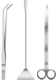 3Pcs Aquascape Tools Aquarium Long Kit, Stainless Steel Long Curved Tweezers (Fe
