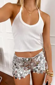 La Danza Silver Sequin Micro Shorts