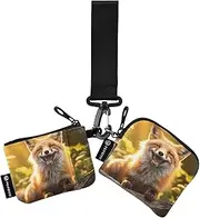 [XYMZR] Forest Smile Fox Mini Zip Around Wristlet keychain Wallet for Women Personalized Pattern Detachable Dual Pouch Wristlet Portable Wallet Phone Coin Purse, Multi-colored, One Size