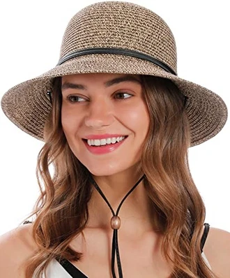 SIMPLICITY WOMEN'S UPF 50+ WIDE BRIM BRAIDED STRAW SUN HAT ONE SIZE COFFEE/BROWN