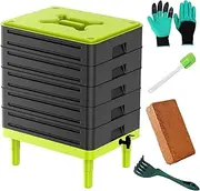 TOP XIAN 5-Tray Worm Composter,100L Worm Compost Bin for Vermicomposting Starter, Indoor & Outdoor Worm Farm Composting Bin, Worm Compost Bin for Recycling Food Waste